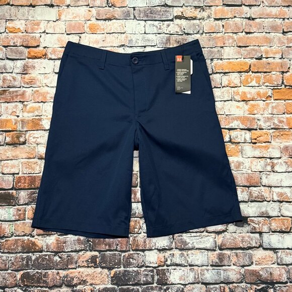 Under Armour Boys Sz 18 Performance Shorts Navy Blue Athletic Loose Fit - Picture 1 of 13